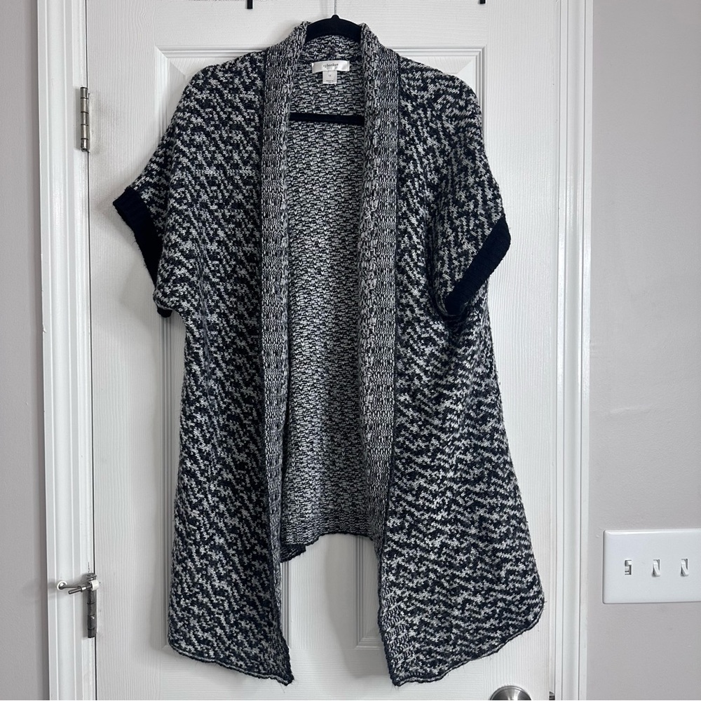 CJ Banks Black and White Open Front Sweater Women's Plus Size 1X